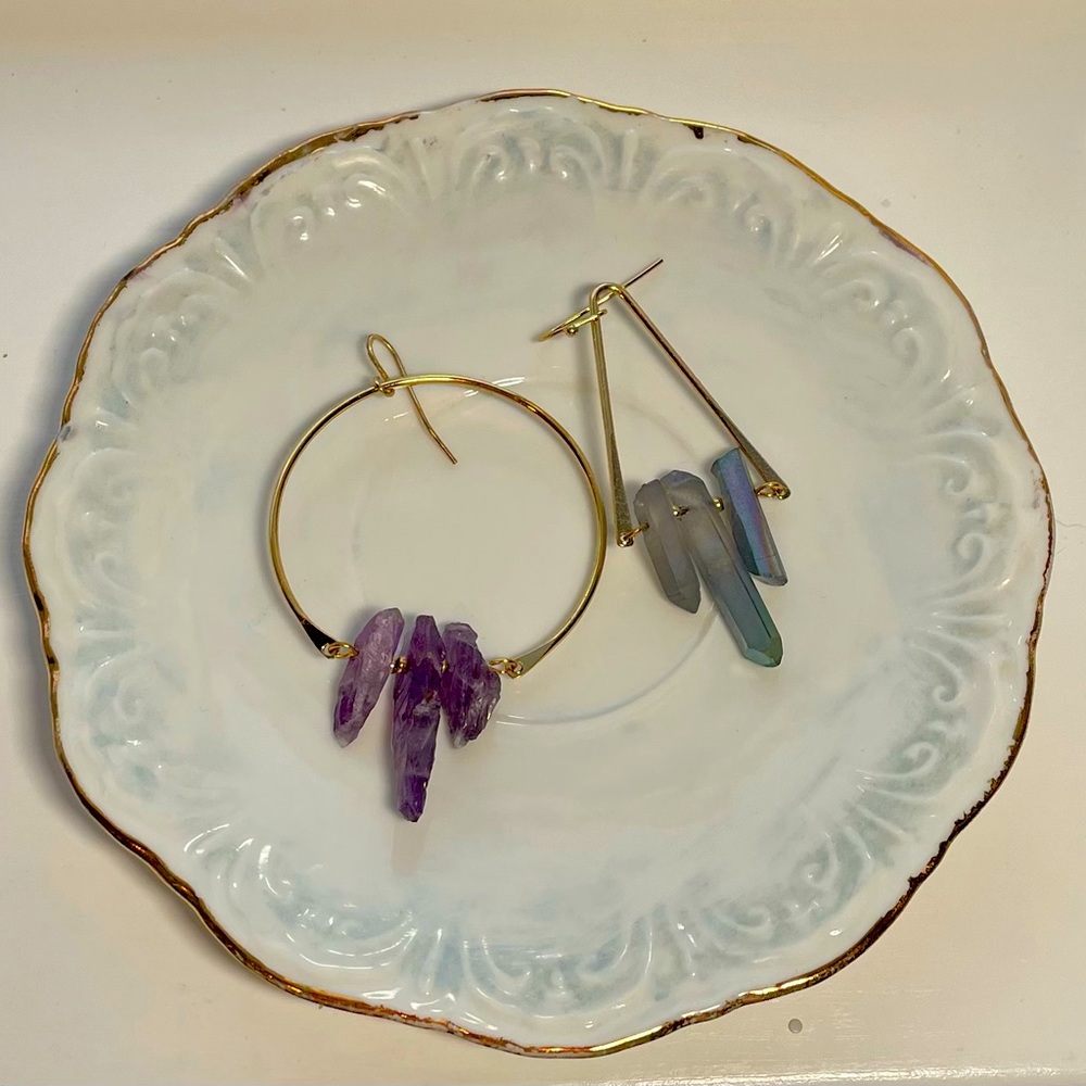 Amethyst & Labradorite Vintage Estate Earrings